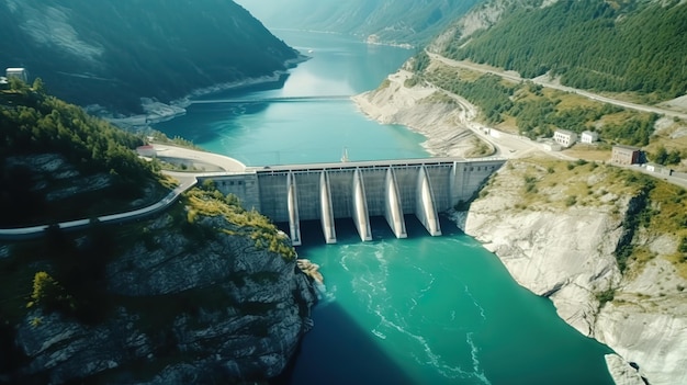 Hydro power plant from the dam Generative ai