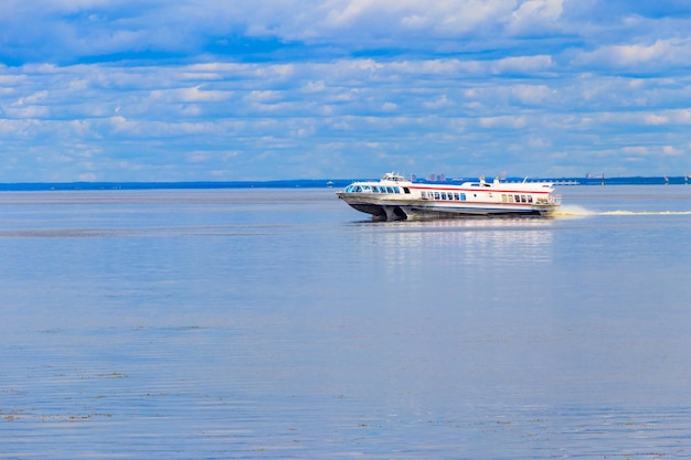 Hydrofoil boat sailing on the Gulf of Finland near St Petersburg Russia