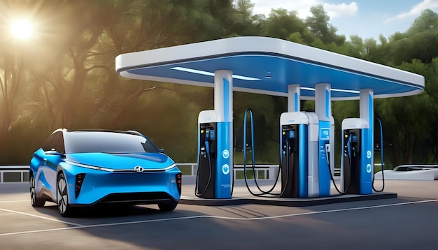 A hydrogen fuel cell vehicle refueling at a stateoftheart hydrogen station AI Generativ