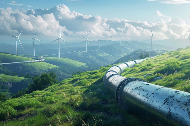 Hydrogen pipeline traversing a green field