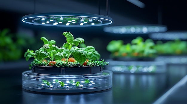 Photo hydroponic garden inside a modern kitchen with vegetables growing in transparent tubes