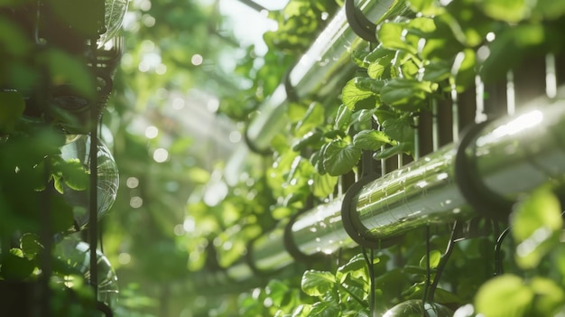 Hydroponic Garden Plants Growing in Tubes