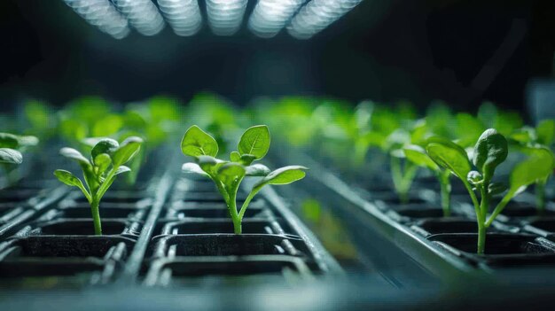 Photo hydroponic greens under artificial light