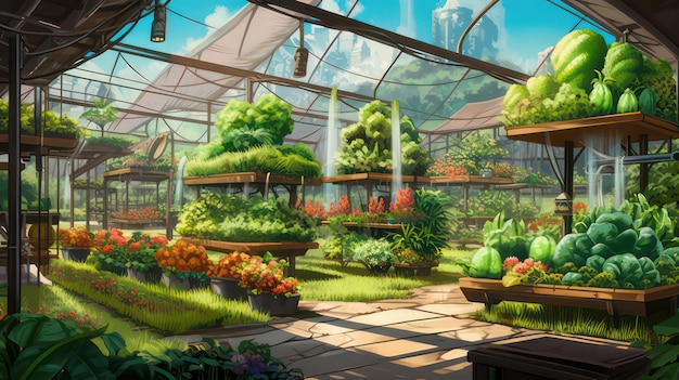 Hydroponic Marvels Futuristic Village's Abundant Vegetable Bounty