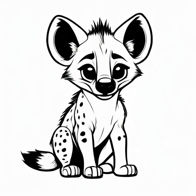 Hyena outline black and white cute coloring book