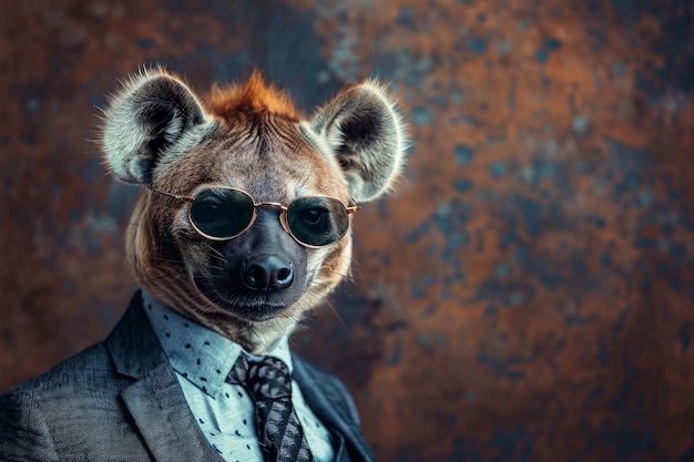 A hyena wearing sunglasses and a suit