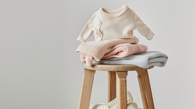 Hygge Wooden Stool with Cozy Pastel Clothes