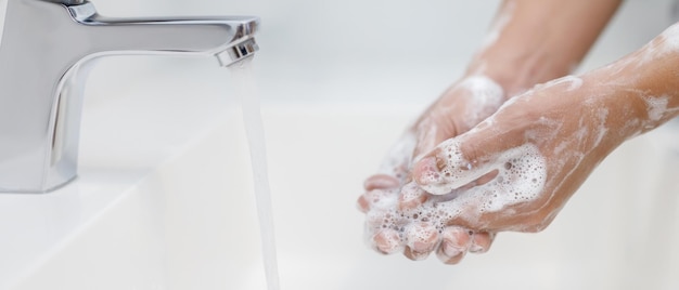 Hygiene Cleaning Hands Washing hands with soap under the faucet with water Pay dirt