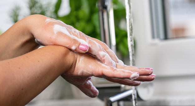 Hygiene. Cleaning Hands. Washing hands with soap prevention for Coronavirus flu outbreak or coronaviruses influenza