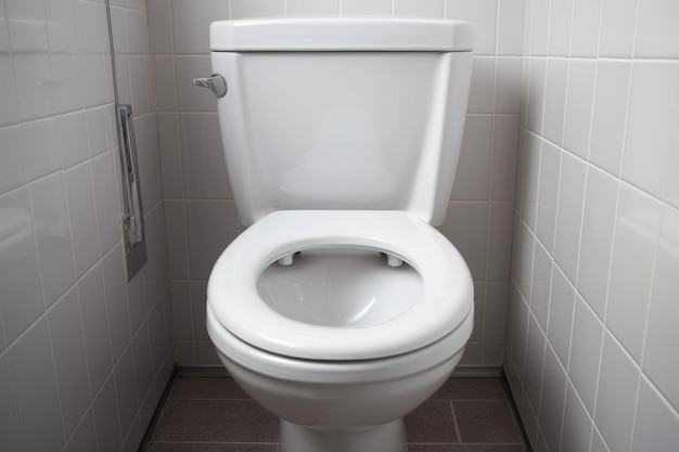 Hygienic Flushing Closeup View of White Toilet Bowl with Running Water in Home Bathroom