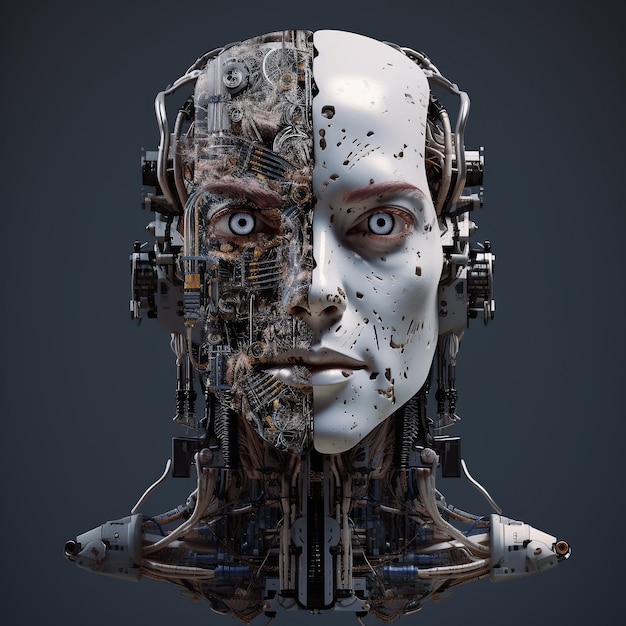 a hyper detailed 3D render portrait of a humanoid robot or cyborg