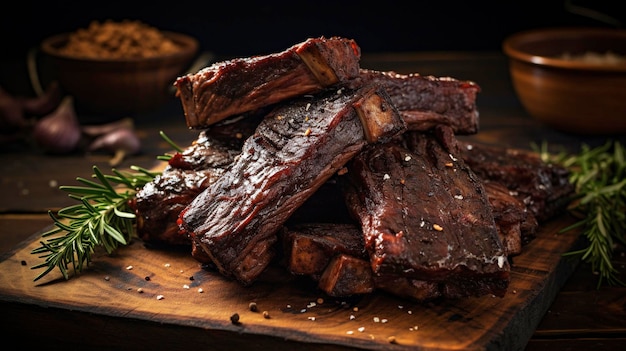 A hyper detailed close up shot of beef brisket showcasing its succulence bark