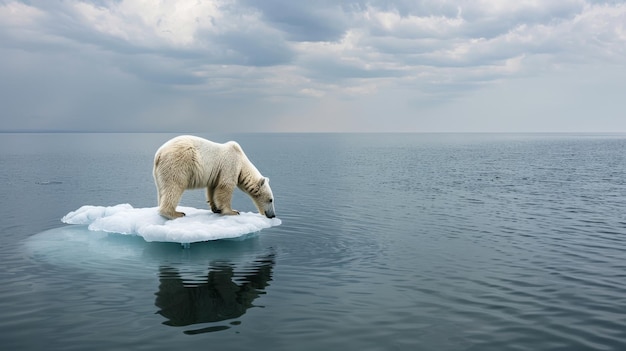 Photo hyper photograph of an arctic polar bear standing on melting iceberg under dramatic cloudy sky