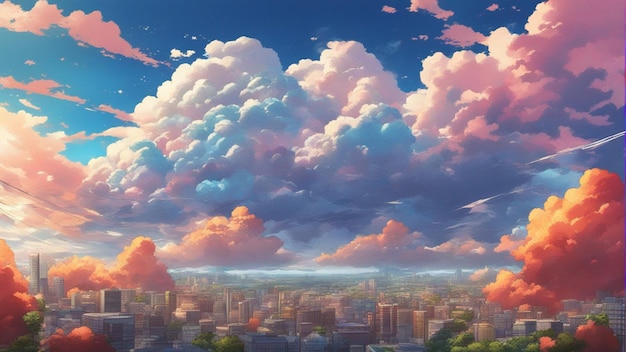 A hyper realistic angry anime clouds cartoon style landscape