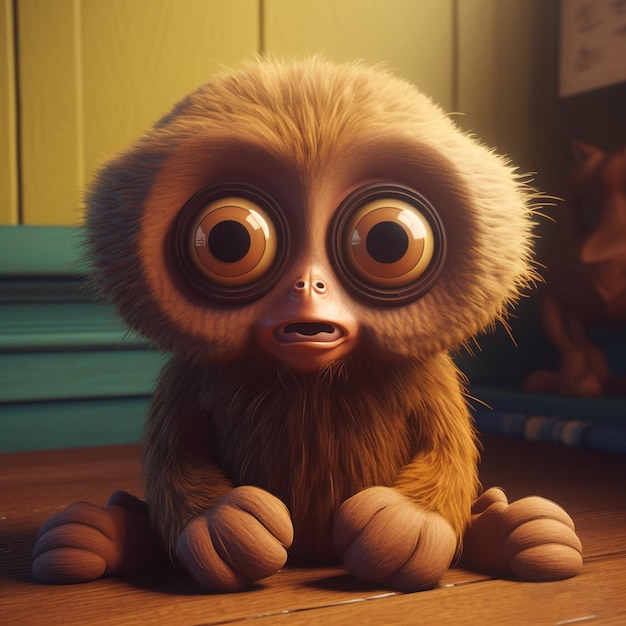 hyper realistic cute fluffy cheburashka with two ears