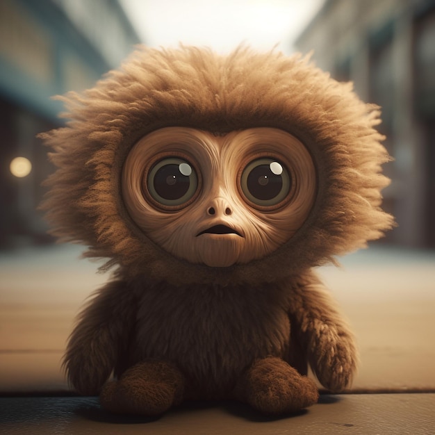 hyper realistic cute fluffy cheburashka with two ears