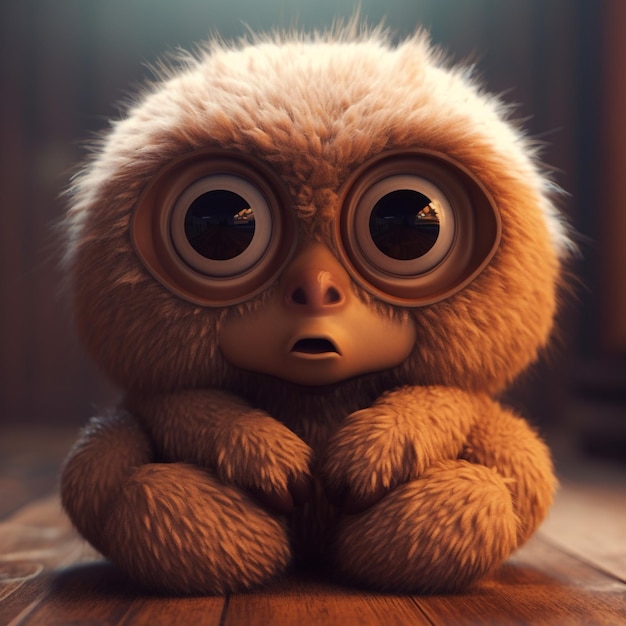 hyper realistic cute fluffy cheburashka with two ears