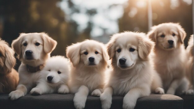 A hyper realistic group of cute dogs