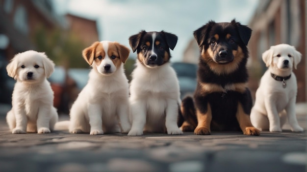 A hyper realistic group of cute dogs