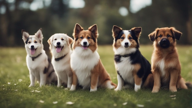 A hyper realistic group of cute dogs