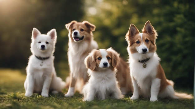 A hyper realistic group of cute dogs