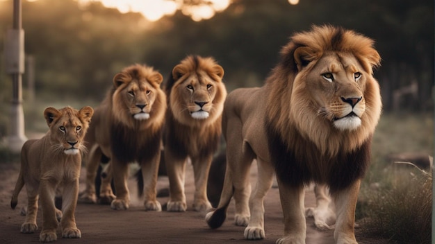 A hyper realistic group of lion in jungle