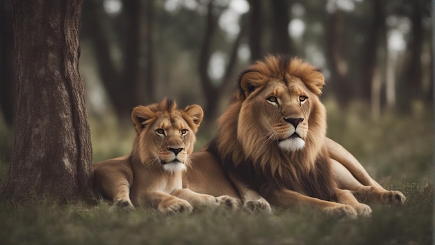 A hyper realistic group of lion in jungle