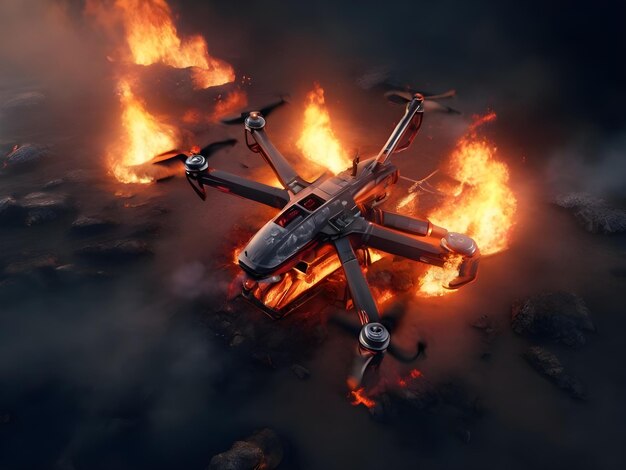 Hyper realistic illustration of fire effects top drone view 8k detailing