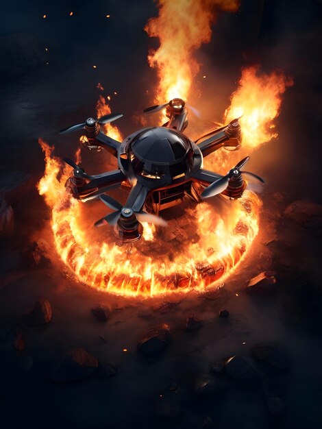 Hyper realistic illustration of fire effects top drone view 8k detailing