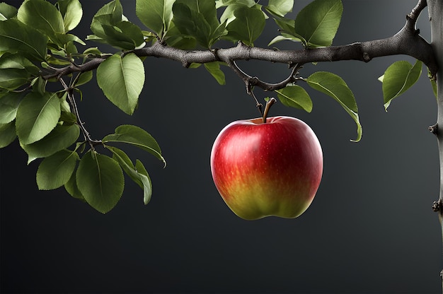 Hyper Realistic Image of a Ripe Apple on a Branch with Detailed Texture and Natural Lighting