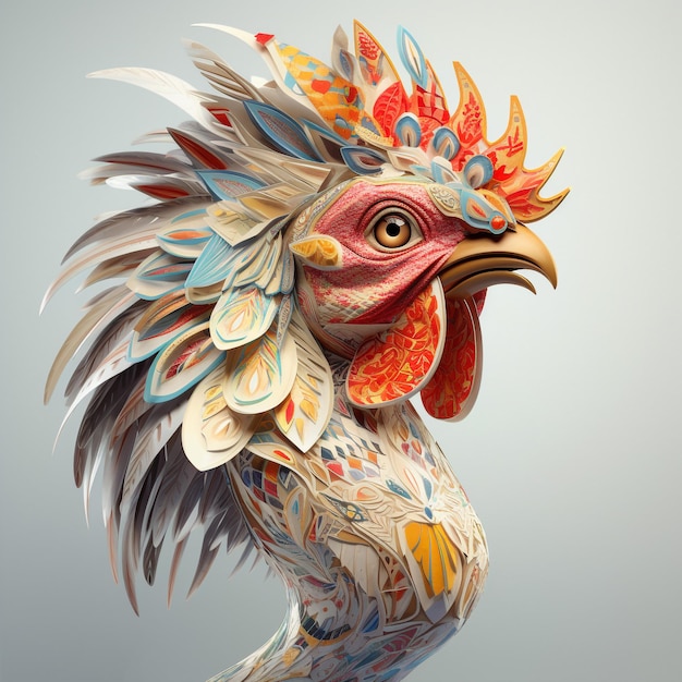 hyper realistic majestic rooster with a carnival mask