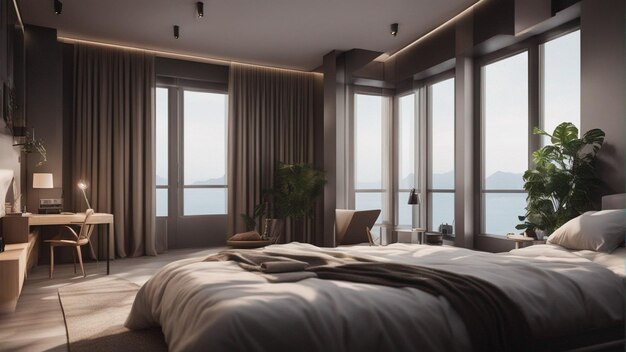 A hyper realistic modern bedroom with window 8k