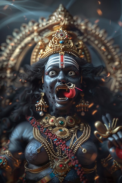 A Hyper Realistic Photo Head shot of Hindu Kali goddess statue