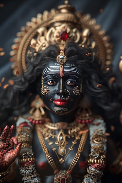 A Hyper Realistic Photo Head shot of Hindu Kali goddess statue