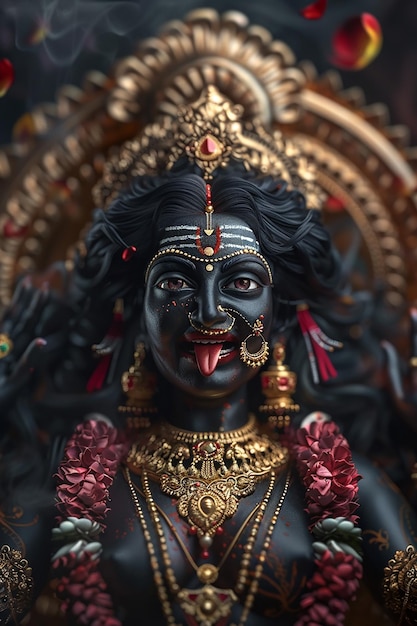 A Hyper Realistic Photo Head shot of Hindu Kali goddess statue