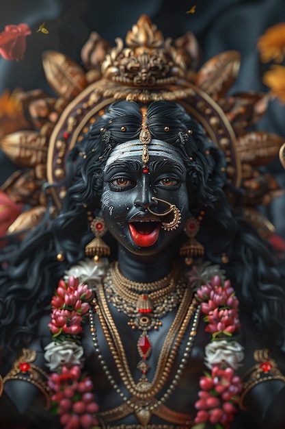 A Hyper Realistic Photo Head shot of Hindu Kali goddess statue