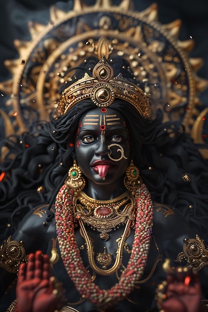 A Hyper Realistic Photo Head shot of Hindu Kali goddess statue