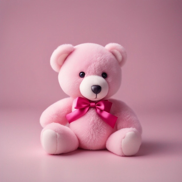 A hyper realistic pink teddy white background