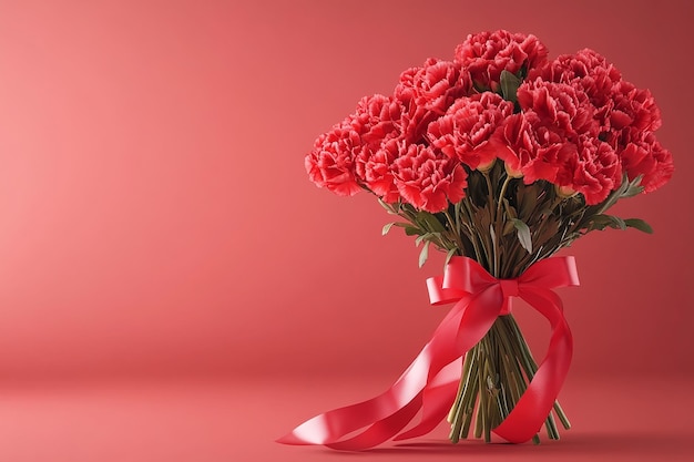 Photo hyper realistic red carnation bouquet with festive 4k beautiful background