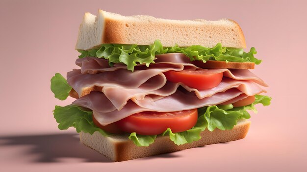 Photo hyper realistic sandwich with lettuce tomato and ham