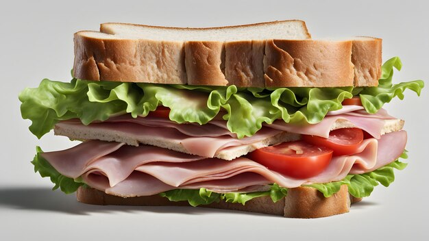 Photo hyper realistic sandwich with lettuce tomato and ham