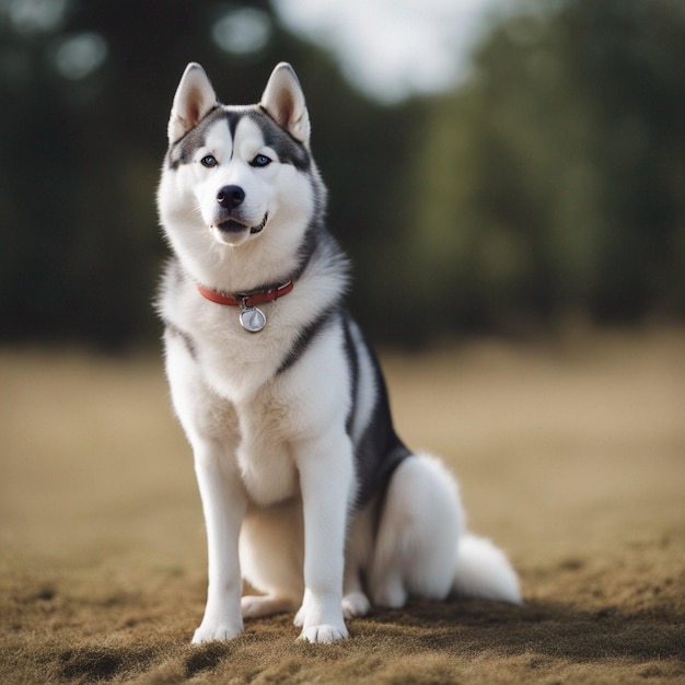 A hyper realistic siberian husky dog full body with white background