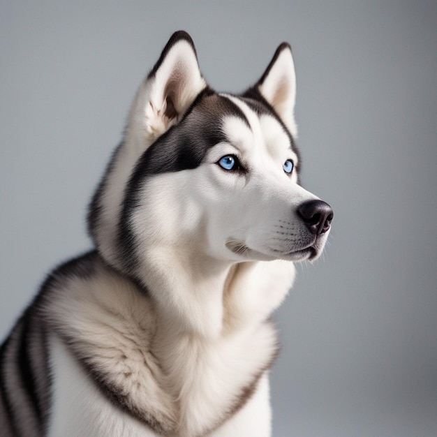 A hyper realistic siberian husky dog full body with white background