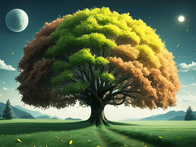 hyper realistic tree illustration landscape image ai generative