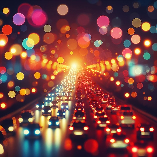 Hyper realistic vector art 35mm colored colorful abstract circled light traffic cars Bokeh Backdrop