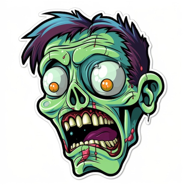 Photo hyperdetailed zombie face sticker cartoon style illustration