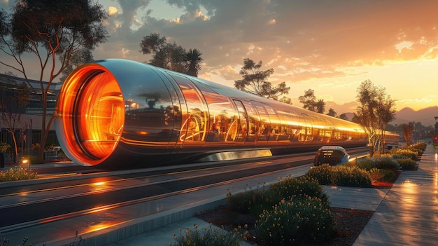 Photo hyperloop station with multiple departing pods