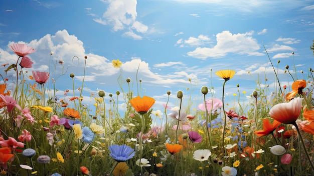 Hyperreal portrayal of a vibrant field of wildflowers