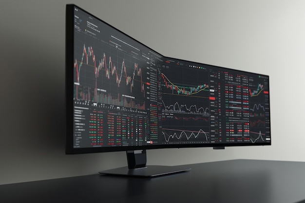 hyperrealistic 4k photo stock market screens