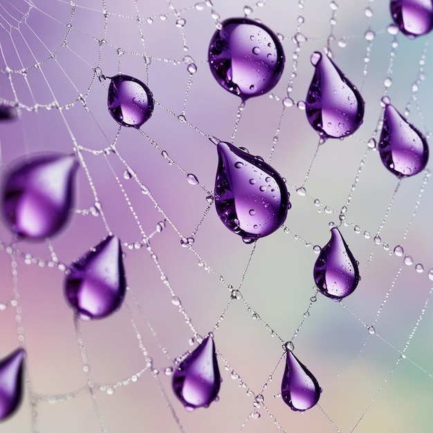 Photo hyperrealistic artwork of violet dewdrops on a delicate web serene morning scene